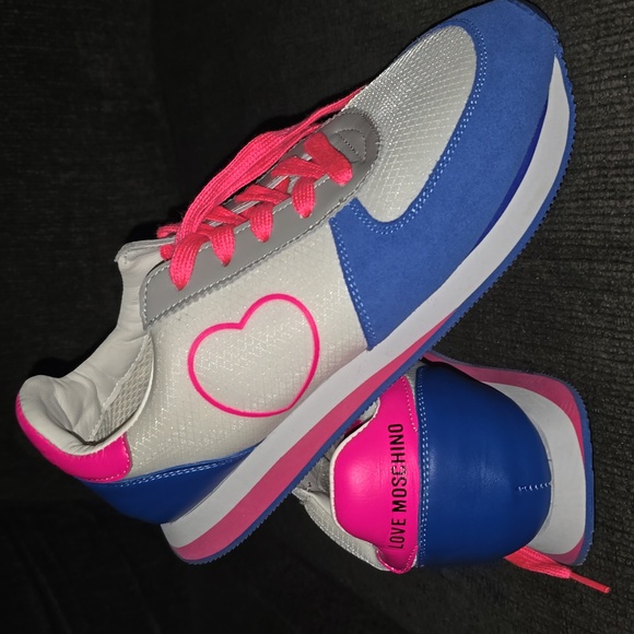 Love Moschino Shoes - Love Moschino EU 40 9/9.5 US Blue and Pink Heart Sneakers Athletic Shoes